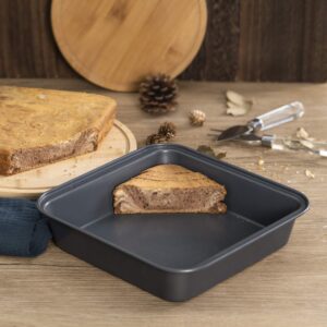 DONOUCLS Nonstick Square Cake Pans Bakeware, 9-Inch Heavy Duty Carbon Steel Premium Baking Pan, Gray