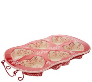 temp-tations texas sized muffin or cornbread dish, heart shape cups, cakelet pan (floral lace romance) ew-i