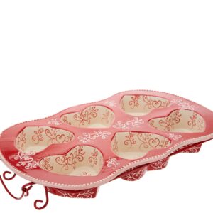 Temp-tations Texas Sized Muffin or Cornbread Dish, Heart Shape Cups, Cakelet Pan (Floral Lace Romance) EW-I