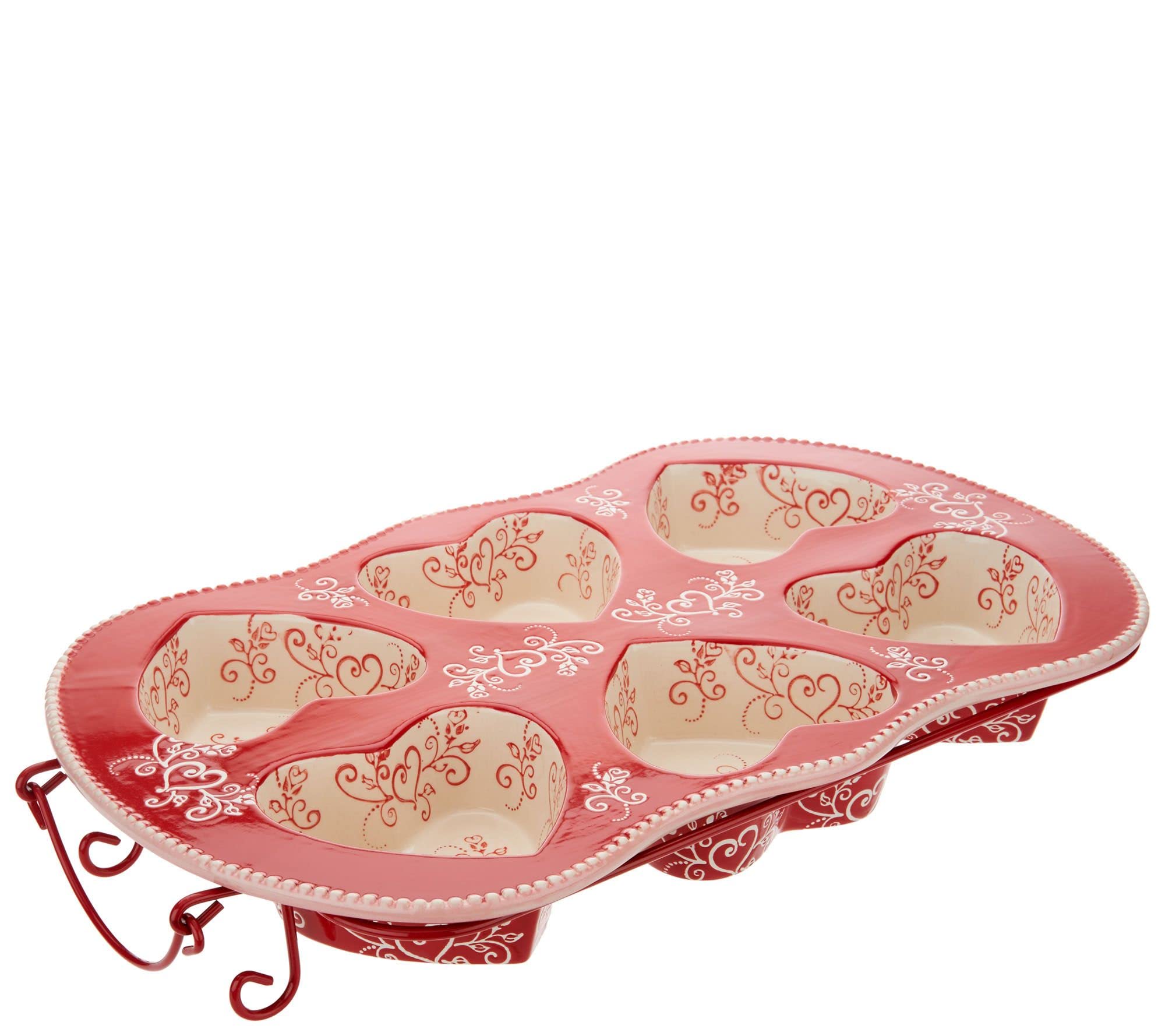 Temp-tations Texas Sized Muffin or Cornbread Dish, Heart Shape Cups, Cakelet Pan (Floral Lace Romance) EW-I