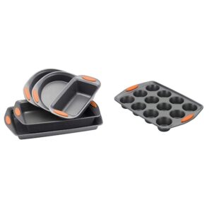 rachael ray nonstick bakeware set with grips - 5 piece and 12 cup muffin tin