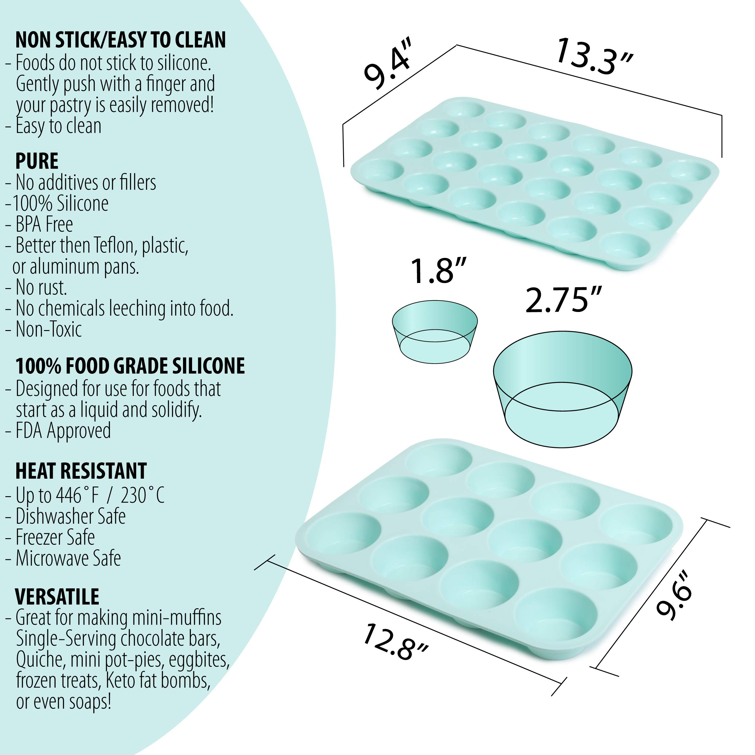 Muffin & Cupcake Silicone Baking Molds 24 Cup & Regular 12 Cup Dishwasher Microwave and Freezer Safe