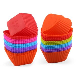 a-xintong muffin baking cups pack of 30 reusable square&heart shape silicone cupcake molds 2.75x2.75x1.18 inch mini nonstick cupcake liners truffle chocolate candy molds set diy cake tools