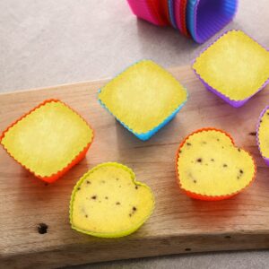 A-XINTONG Muffin Baking Cups Pack of 30 Reusable Square&Heart Shape Silicone Cupcake Molds 2.75x2.75x1.18 inch Mini Nonstick Cupcake Liners Truffle Chocolate Candy Molds Set DIY Cake Tools