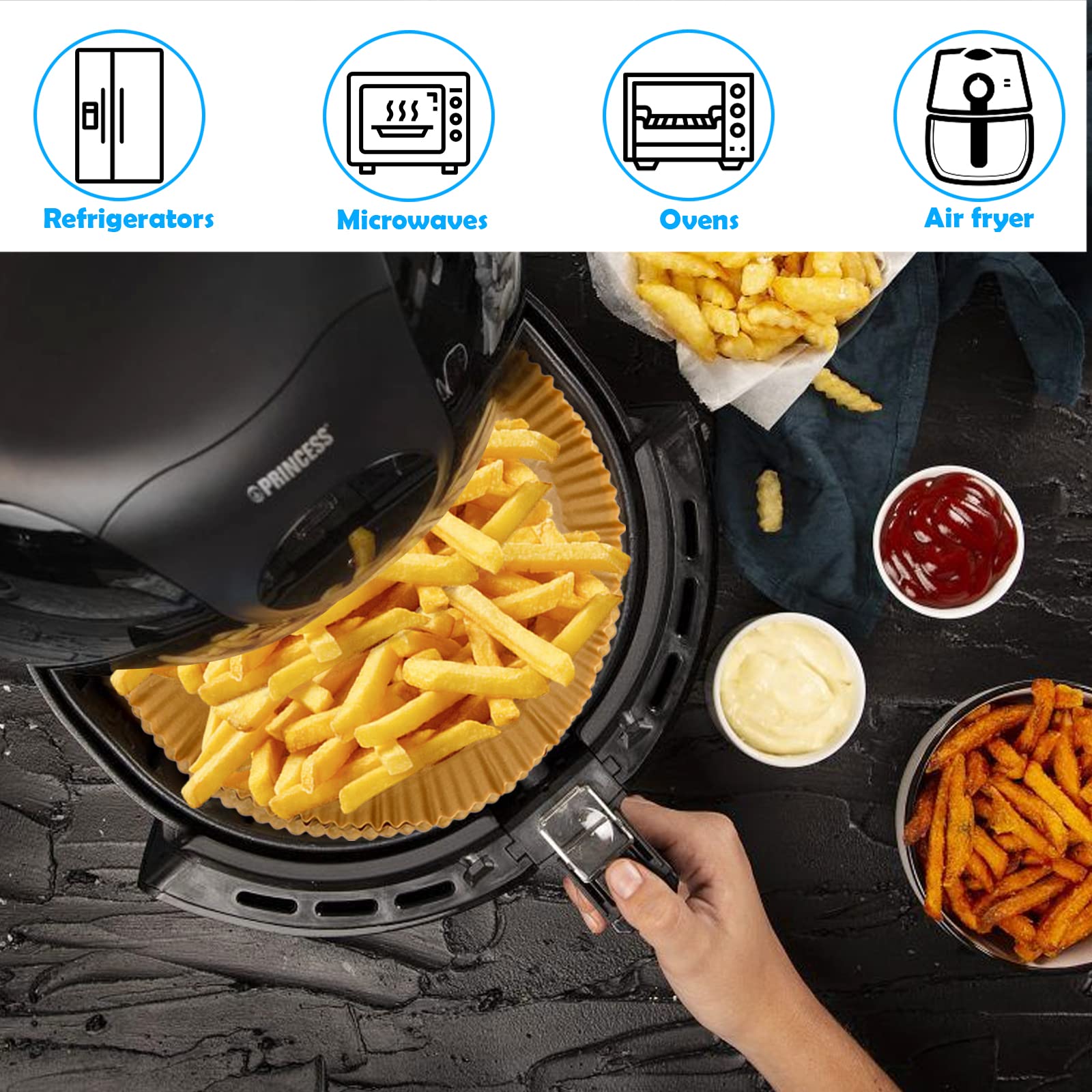 200 Pcs Air Fryer Liners Sheets Paper Air Fryer Inserts,Disposable Paper Liner Mat Oil-absorbing Plate,Grease-proof Non-stick Round Baking Mat