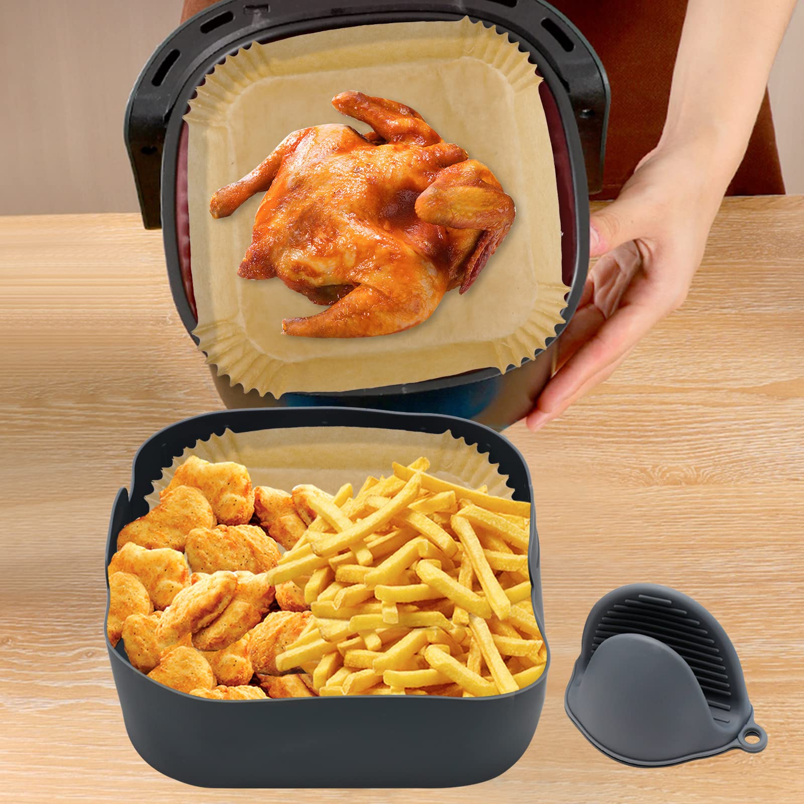 200 Pcs Air Fryer Liners Sheets Paper Air Fryer Inserts,Disposable Paper Liner Mat Oil-absorbing Plate,Grease-proof Non-stick Round Baking Mat