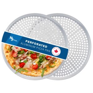 norjac pizza pan with holes, 12 inch, 2 pack, restaurant-grade, 100% aluminum, perforated pizza pan, oven-safe, rust-free.