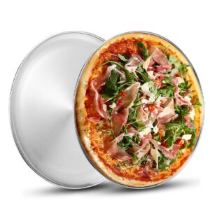 deedro stainless steel pizza pan 13½ inch round pizza tray pizza baking sheet, healthy pizza baking pan pizza serving tray crisper pan, dishwasher safe, 2 pack