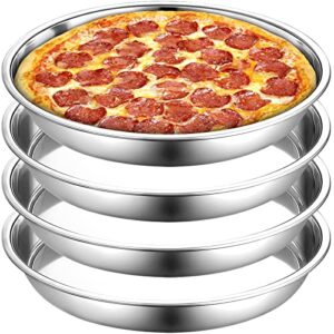 Elsjoy 4 Pack 13 Inch Stainless Steel Pizza Pan, Deep Round Baking Pan Large Pizza Baking Tray, Heavy-Duty Pizza Dish Non-Stick Baking Sheet for Oven, Dishwasher Safe