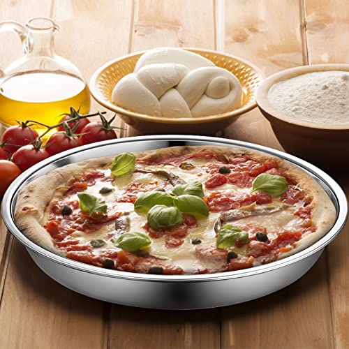 Elsjoy 4 Pack 13 Inch Stainless Steel Pizza Pan, Deep Round Baking Pan Large Pizza Baking Tray, Heavy-Duty Pizza Dish Non-Stick Baking Sheet for Oven, Dishwasher Safe