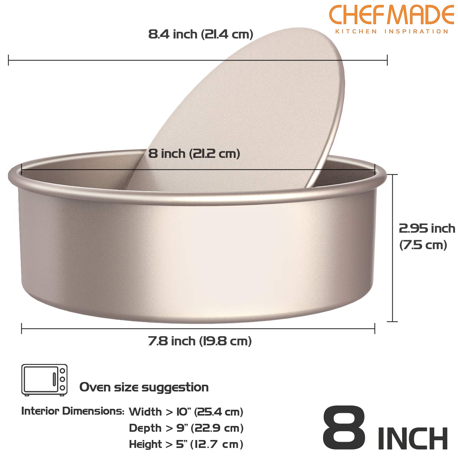 CHEFMADE Round Cake Pan, 8-Inch with Removable Loose Bottom Non-Stick Chiffon Bakeware for Oven and Instant Pot Baking (Champagne Gold)