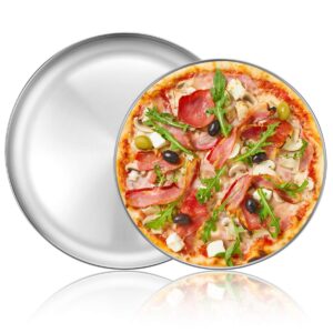 deedro pizza baking pan pizza tray - stainless steel round pizza baking sheet, heavy duty pizza crisper pan for oven, dishwasher safe pizza serving tray, 12 inch & 13 inch, 2-piece set