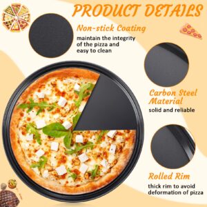 Meanplan 8 Pcs Non Stick Bakeware Pizza Pan Round Pizza Pan for Oven Carbon Steel Oven Pizza Tray Pie Pans Baking Pan for Home Restaurant Kitchen Baking Supplies, Black, 12 Inch (12 Inch)