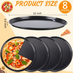 Meanplan 8 Pcs Non Stick Bakeware Pizza Pan Round Pizza Pan for Oven Carbon Steel Oven Pizza Tray Pie Pans Baking Pan for Home Restaurant Kitchen Baking Supplies, Black, 12 Inch (12 Inch)