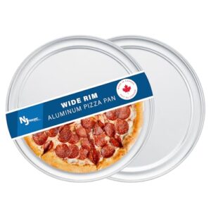 norjac wide-rim pizza pan, 14 inch, 2 pack, restaurant-grade, 100% solid aluminum, baking pan, oven-safe, rust-free.