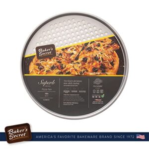 Baker's Secret Nonstick Pizza Crisper for Oven 14", Aluminized Steel Pizza Baking Pan with holes, 2 Layers Non-stick Coating For Easy Release, Dishwasher Safe Baking Supplies - Superb Collection