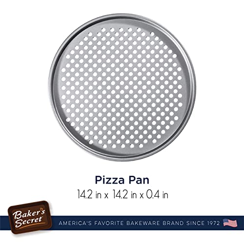 Baker's Secret Nonstick Pizza Crisper for Oven 14", Aluminized Steel Pizza Baking Pan with holes, 2 Layers Non-stick Coating For Easy Release, Dishwasher Safe Baking Supplies - Superb Collection