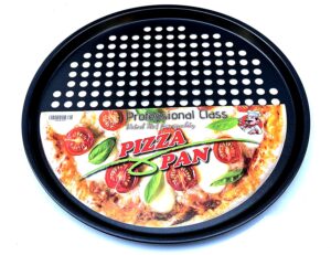pizza pan with holes -nonstick carbon steel pizza pan, pizza pans，pizza tray bakeware perforated round for home kitchen - professional class 32.5cm diameter 12 3/4" inches with fast crisp technology