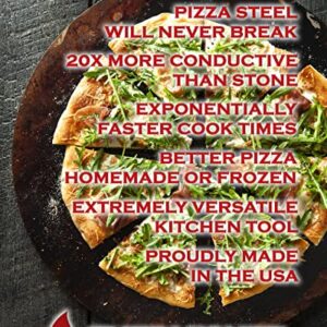 THERMICHEF by Conductive Cooking - Square Pizza Steel Plate for Oven Cooking and Baking (3/8" Deluxe, 16”x16” Square) - Made in USA