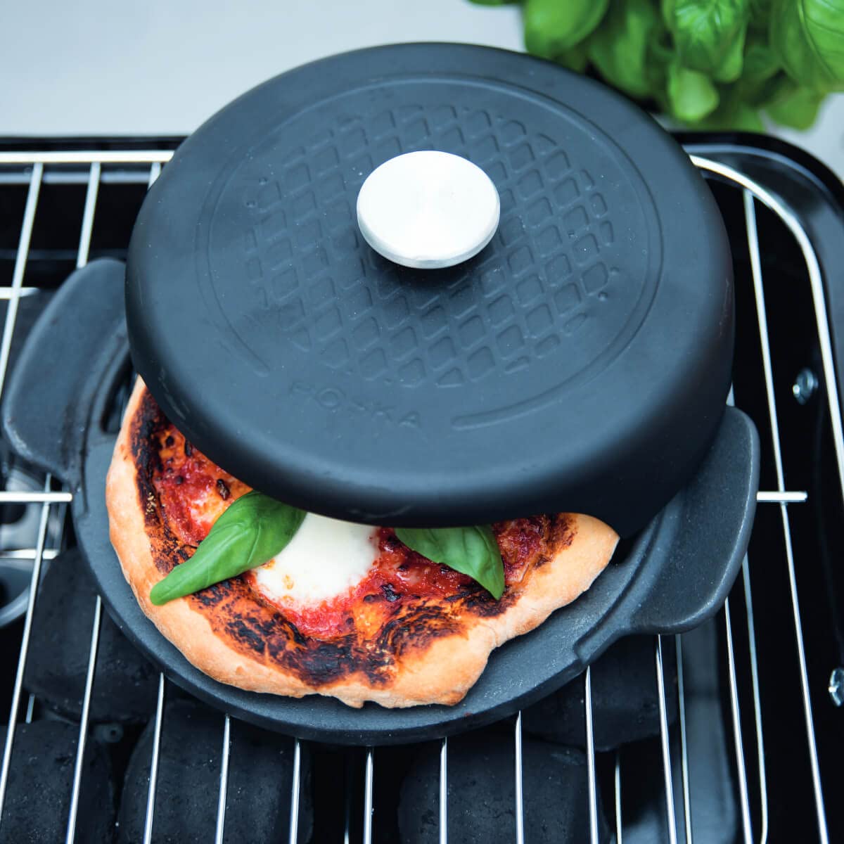 Boska Stainless Steel Pizza Baker - Cast Iron Pizza Pan - For Cooking, Baking, Grilling - Durable, Even-Heating, and Versatile Kitchen Cookware - Dual Handle Pan