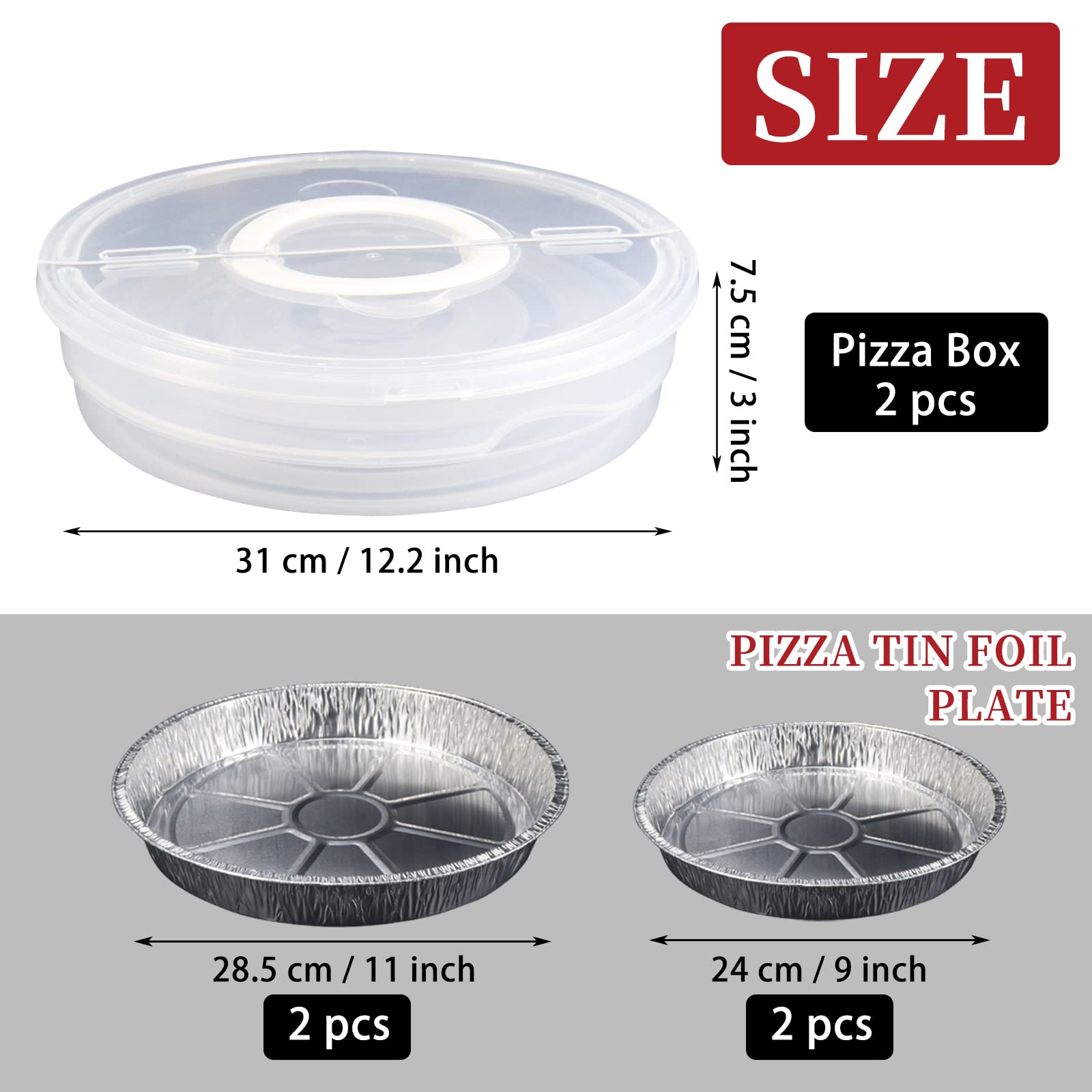 ERTIUANIO 2 Pack 12 In Pizza Food Storage Container with Lid and Handle, 2 Compartments Pizza Slice Storage Container with Foil Pie Pan, Round Pie container for Cake Cheesecake Tortilla Pastry