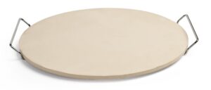 pizzacraft round ceramic pizza stone with wire frame, 15“diameter