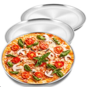 p&p chef 12 inch pizza pan set, 3 pcs stainless steel round baking pizza pans pizza tray for pizza, pie, cake, cookie, non-toxic & healthy, heavy duty & durable, oven & dishwasher safe