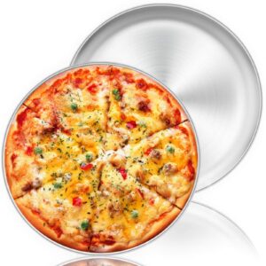 teamfar pizza pan, 13.4 inch stainless steel pizza pan set large pizza oven pans tray for baking serving, healthy & heavy duty, oven & dishwasher safe - 2 piece