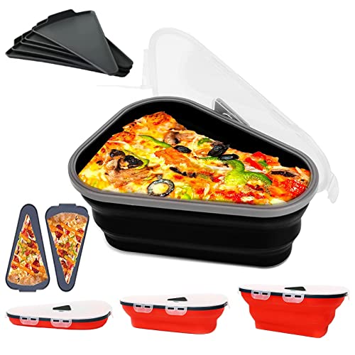 CRIVERY Pizza Box - Reusable Pizza Storage Containers with 5 Microwave Trays - For Organization and Space Saving - BPA Free, Microwave Safe, Dishwasher Safe (Black)
