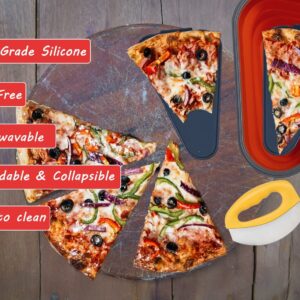 Pizza Storage Container Collapsible | Burguer Holder | With 5 Serving Trays | Improved | Pizza Slice Container | Silicone Collapsible Reusable Microwavable & Dishwasher Safe | Leftover Slice Container