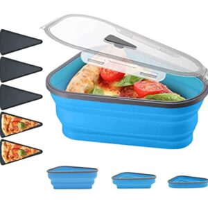 Reusable Pizza Storage Container Collapsible Expandable with 5 Microwavable Serving Trays, Adjustable Pizza Slice Container to Organize and Save Space, Microwave Dishwasher Safe (Blue Color)