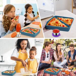 Winceed Pizza Storage Container with 4 Microwavable Serving Trays, Reusable Pizza Slice Container, Silicone Pizza Leftover Storage Box Microwave & Dishwasher Safe (Yellow, Blue)