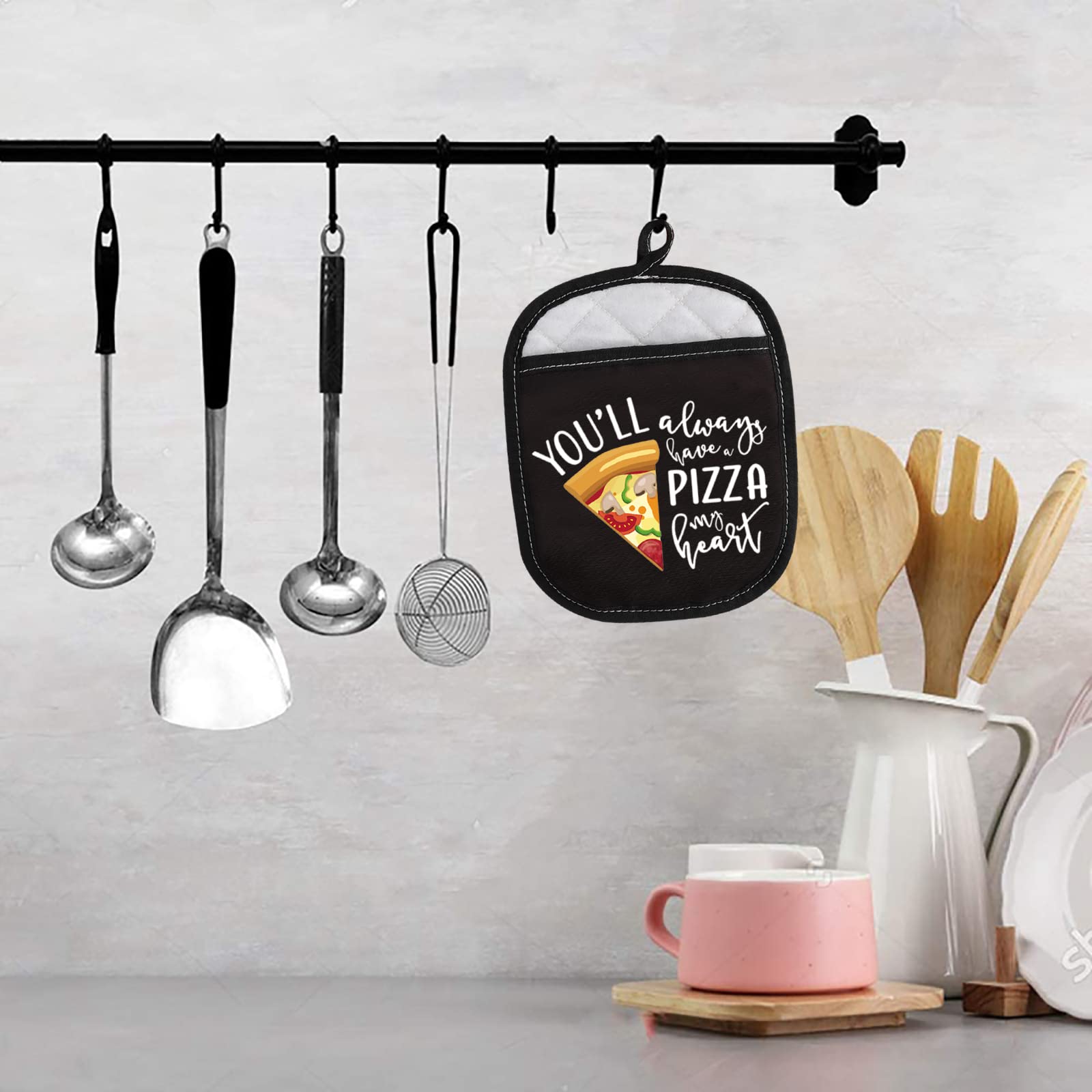 Pizza Lover Gift Pizza Themed Oven Pads Pot Holder with Pocket You’ll Always Have A Pizza My Heart for Friends (Pizza My Heart)