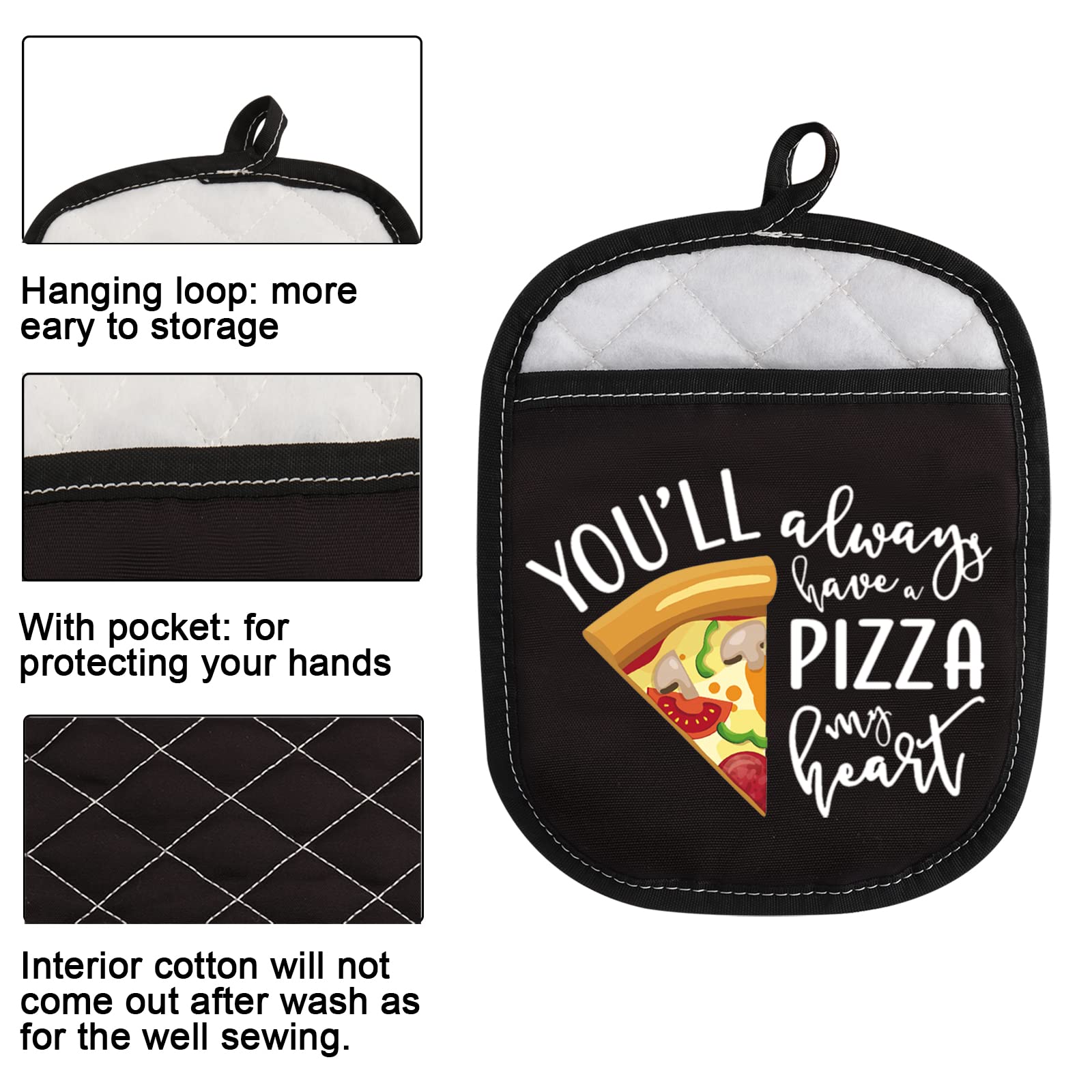 Pizza Lover Gift Pizza Themed Oven Pads Pot Holder with Pocket You’ll Always Have A Pizza My Heart for Friends (Pizza My Heart)