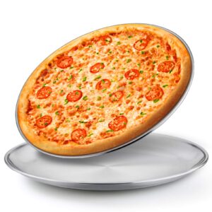 e-far 13.5 inch pizza pan set of 2, stainless steel pizza pie pan tray platter, healthy metal round baking sheet cooking pan for oven, dishwasher safe