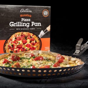 Pizza Grilling Pan (12") - Non-Stick Pan w Removable Handle to Easily Close Grill & Transport Hot Dish - High Walls for Deep Dish Pizza - Use in to BBQ Indoor & Outdoor - Holiday Christmas Gift Idea