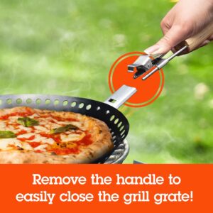 Pizza Grilling Pan (12") - Non-Stick Pan w Removable Handle to Easily Close Grill & Transport Hot Dish - High Walls for Deep Dish Pizza - Use in to BBQ Indoor & Outdoor - Holiday Christmas Gift Idea