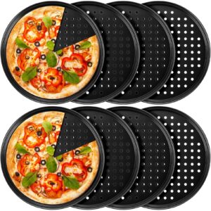 8 pieces pizza pan with holes 12 inch round pizza pan carbon steel perforated non-stick tray tool pizza storage container nonstick baking supplies home restaurant kitchen steel crisper pizza pan set