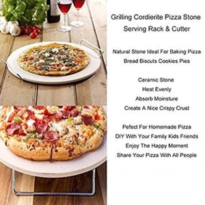 13 Inch Round Pizza Stones for Grill and Oven, Cordierite Baking Stones Set with Serving Rack & Cutter, Durable and Safe Cooking Stone Pan for Bread