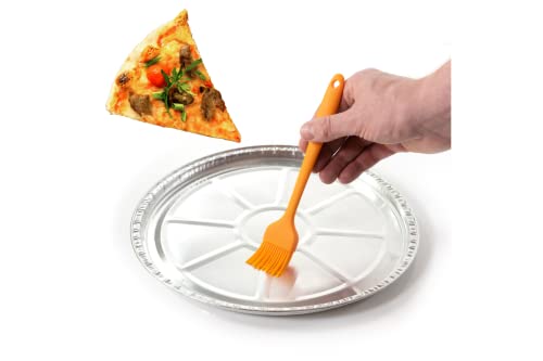 KACOOMA 12" Disposable Foil Pizza Pan Trays - 12 Pack Round Pizza, Focaccia, Cookies, Cakes - With 8" Silicone Basting Brush