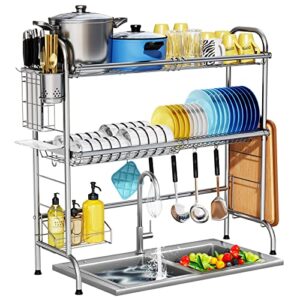 over the sink dish drying rack, howdia 2-tier stainless steel large over the sink dish rack with utensil holder dish drainers for kitchen counter