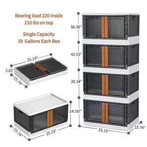 Storage Cabinet - Room Organizer, Plastic Shelves Organizer, Storage Bins with Lids, Collapsible Outdoor Storage Box, 19 Gal Office Organization, Stackable Bookshelf, 4 Pack Cube Storage Organizer