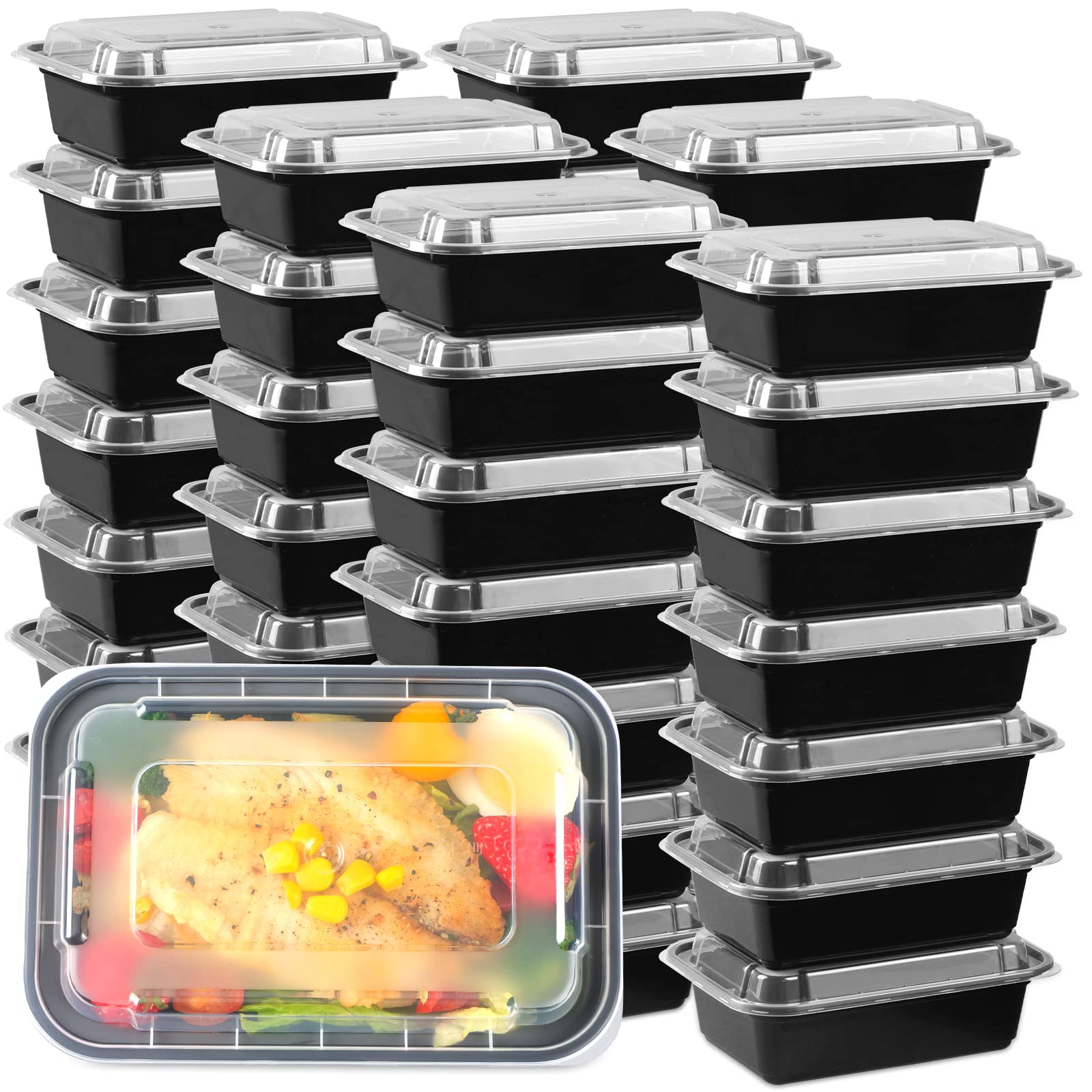 Moretoes 50 Pack Meal Prep Containers Reusable 24 Oz, Disposable Food Storage, Plastic Containers for Lunch-Microwave, Freezer, Dishwasher Safe