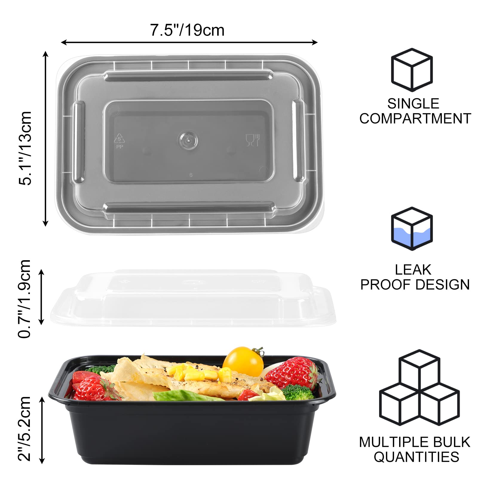 Moretoes 50 Pack Meal Prep Containers Reusable 24 Oz, Disposable Food Storage, Plastic Containers for Lunch-Microwave, Freezer, Dishwasher Safe