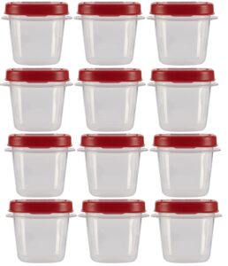 rubbermaid easy find lids food storage containers, 0.5 cup, clear with red lids 12 pack (12 cups)