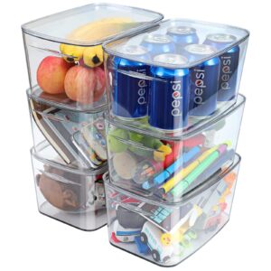 areyzin clear storage bins with lids kitchen storage and organizer 6 pack stackable refrigerator organizer bins lidded pantry organization and storage containers, 6.8 quart