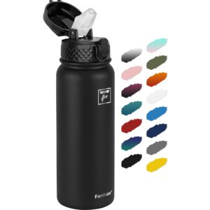 fanhaw 20 oz insulated stainless steel water bottle with straw lid - leak & sweat proof with anti-dust lid (black)