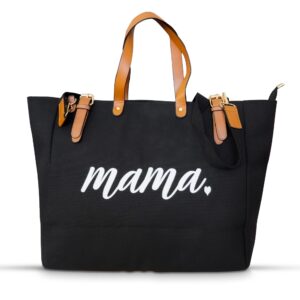 mom mama bag, tote bag for women, mama gifts, multifunctional tote bags for women, cotton canvas tote zipper, bags for women (tote, black, large)