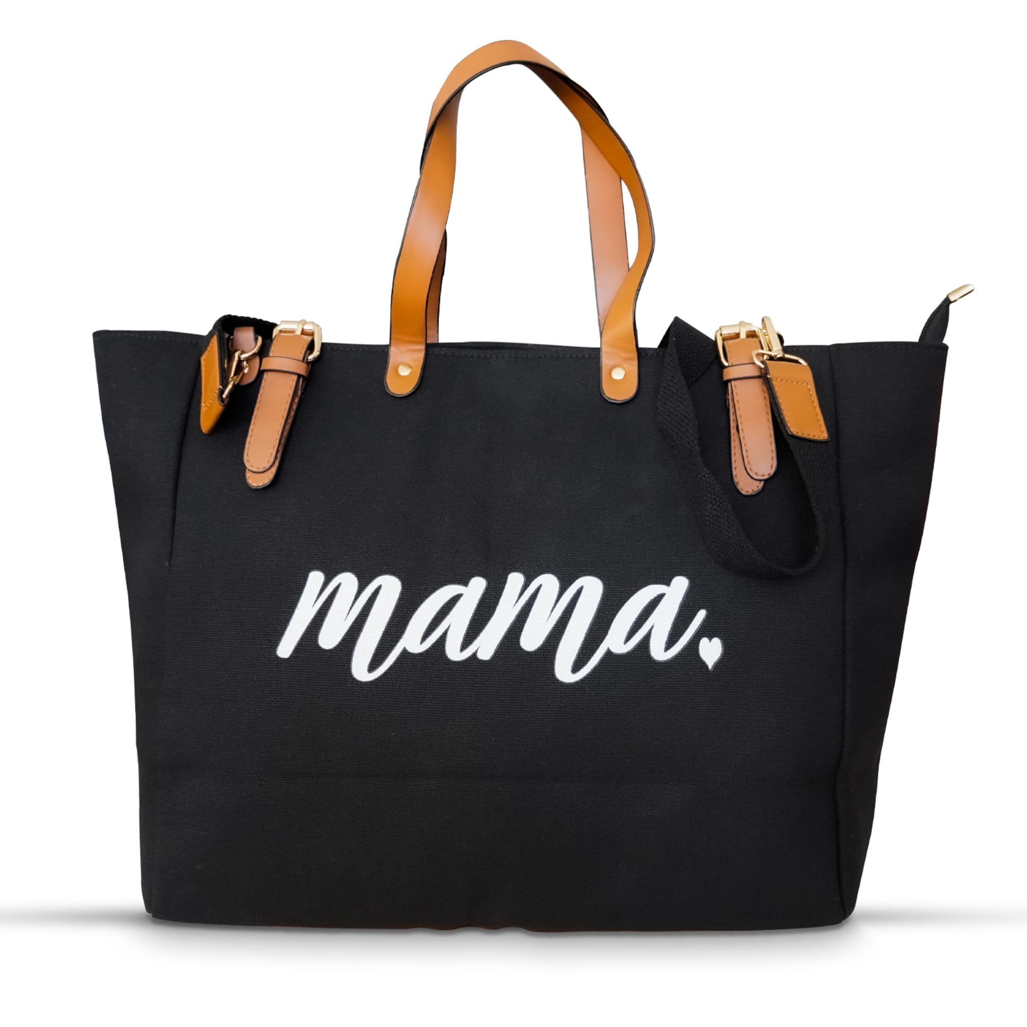 Mom Mama bag, Tote Bag for Women, Mama Gifts, Multifunctional Tote Bags for Women, Cotton Canvas Tote Zipper, Bags for Women (tote, black, Large)