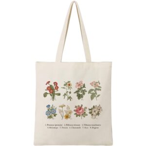 beegreen flowers 12oz canvas tote bag with inner zipper pocket cute aesthetic mother's day cotton tote bag reusable tote bag for women lightweight washable graphic trendy tote bag